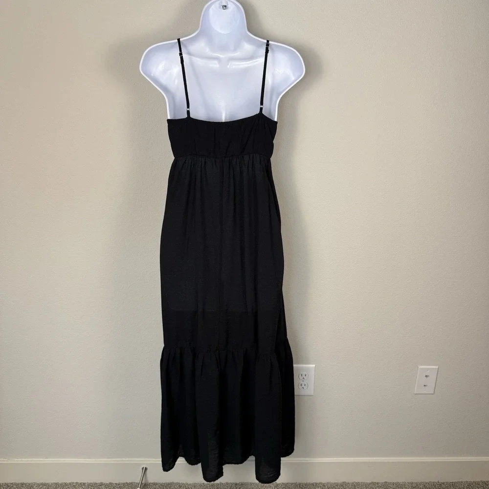 Abercrombie And Fitch Black Cutout Maxi Dress Womens XSP Tiered Resort Vacation